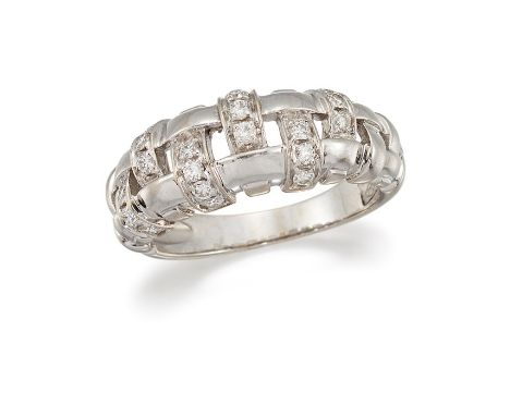 A DIAMOND-SET "LATTICE" RING, BY TIFFANY & CO.Of woven openwork design, accented by brilliant-cut diamonds, diamonds approx. 
