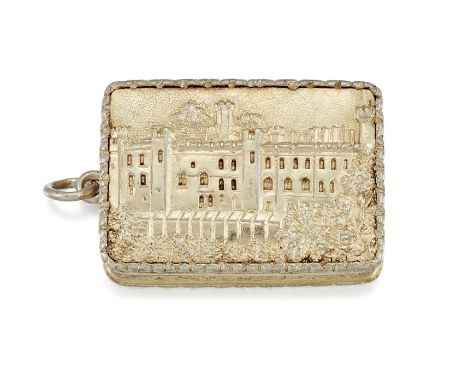 AN EARLY VICTORIAN SILVER-GILT CASTLE-TOP VINAIGRETTEby Nathaniel Mills, Birmingham 1838Rectangular with chased sides and eng