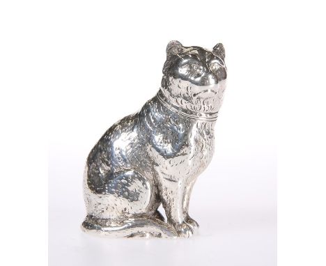 A RARE VICTORIAN NOVELTY SILVER PEPPER POTby Edward H. Stockwell, London 1876Modelled as a seated cat.6.2cm high. 2.3 troy ou