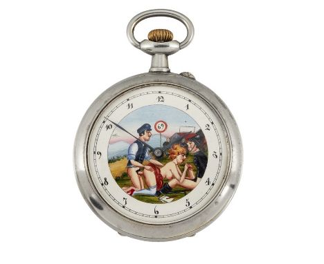 A NOVELTY EROTIC AUTOMATON GOLIATH POCKET WATCHby Doxa66mm nickel case.
