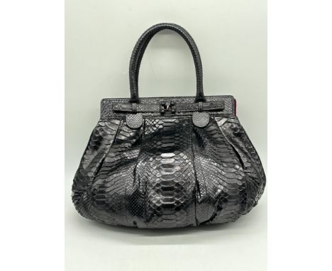 Zagliani Black Python Handbag. 
