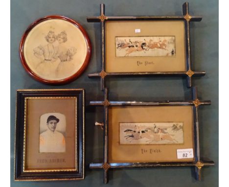 A pair of framed and glazed Stevengraphs, entitled 'The Start' and 'The Finish', together with a Stevengraph entitled ;The La