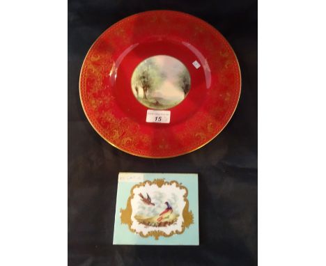 A Royal Worcester cabinet plate, having hand painted decoration by G. H. Evans within a red and gilt decorated border (26.5cm