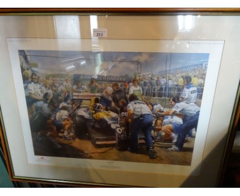 After Alan Fearnley, 'Be The Best', a print of Formula One driver Damon Hill at the Hungarian Grand Prix 1993, signed in penc