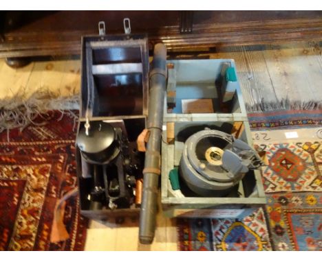 Three items of military equipment, to include: a bubble sextant mk IXA in fitted case, an O.2.B. compass also in fitted box a