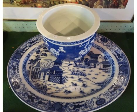A large blue and white oval meat dish, manufactured by Ashworth Brothers, having chinoiserie decoration, 19th century (43 x 5