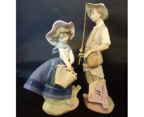 Two Lladro figures, 'Pretty Pickings' no. 5222 and 'Going Fishing' no. 4809.