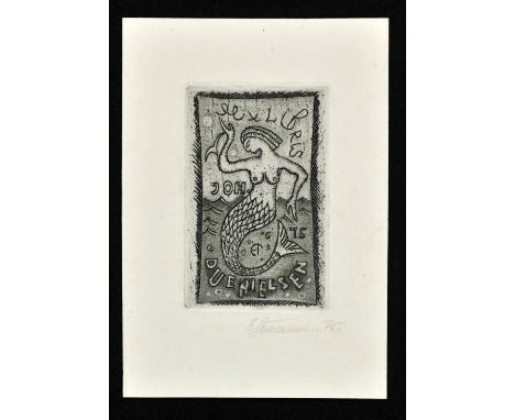 A collection of bookplates by Northern European artists including Vive Tolli (signed) and Jorma Pirronen, ), ex libris Due Ni