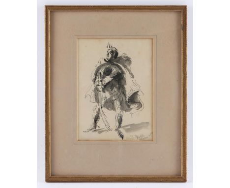 AMENDED DESCRIPTION - Feliks Topolski (1907-1989). Portrait of a standing man with cloak and sword, possibly a theatrical cha