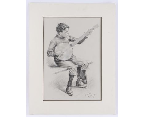 Franco Matania (1922-2006). Portrait of a Young Musician. Charcoal with body-colour. Signed lower right.  44 x 30cm. Catalogu