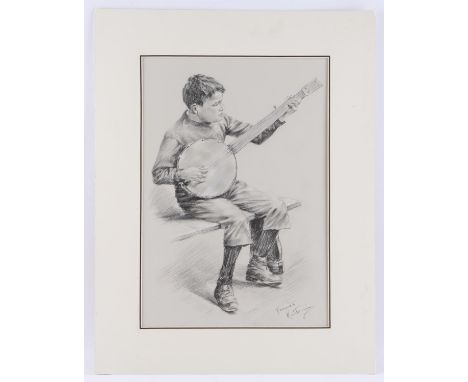 Franco Matania (1922-2006). Portrait of a Young Musician. Charcoal with body-colour. Signed lower right.  44 x 30cm. Catalogu