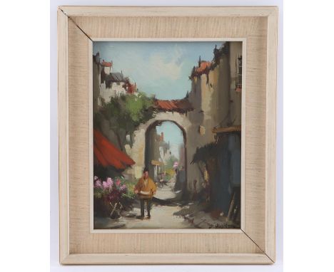 AMENDED ESTIMATE - Harry Koolen (Dutch 1904-1985) Narrow Street. Oil on canvas, signed lower right, labelled verso. 30 x 24cm