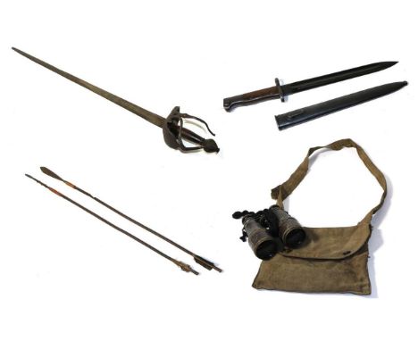 An 18th Century Mortuary Sword, the 88.5cm double edge steel blade with two narrow fullers to each side stamped ANDREA FERRAR