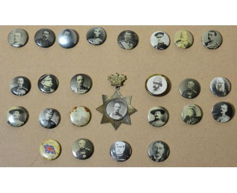 A Collection of Twenty Five Boer War Badges, all but one with a photographic portrait of the military leaders of the day, on 