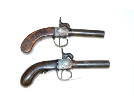 Two 19th Century Percussion Pocket Pistols, both with 7.2 cm barrels (one a turn-off example), walnut butts (both A/F)  Examp
