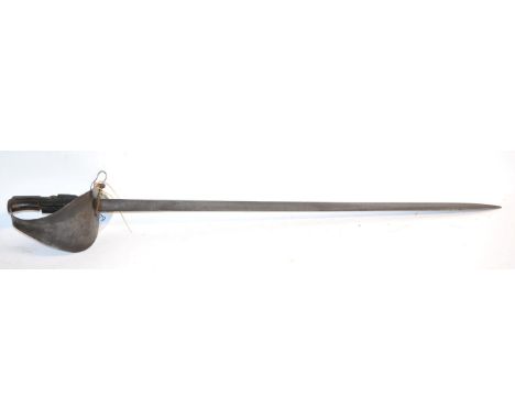 A Rare British Model 1859 Naval Cutlass Bayonet, Second Type, the 64cm single edge steel blade double edged for the last 20cm