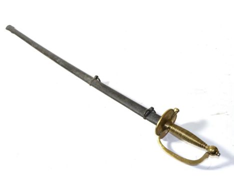 A US Model 1840 NCO's Sword, the 82.5cm single edge fullered steel blade stamped at the ricasso with a visored helmet, the br