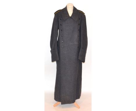 A Second World War German Army Officer's Grey Wool Greatcoat, of double-breasted form, internally with a sewn, printed label,