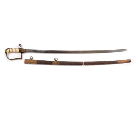 A Victorian Customs Officer's Sword, the slightly curved, single edge, quill back blade, length 76 cm, etched with the crest 