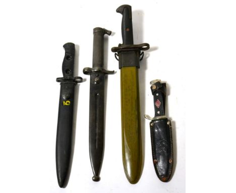 A German Scout Knife, the 11.5cm single edge steel blade stamped ROSTFREI, SOLINGEN, the nickel plated hilt with two piece ch