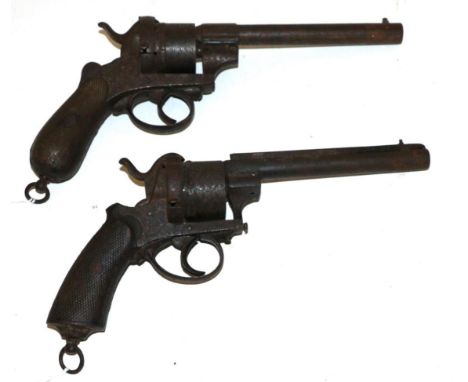A 19th Century Continental Six-Shot Pinfire Revolver, with 16 cm circular section barrel, foliate-engraved cylinder and frame