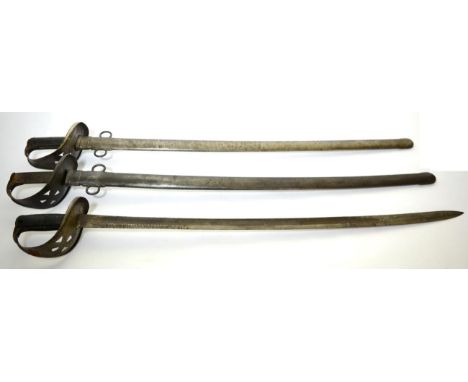 A British 1885 Pattern Cavalry Trooper's Sword, the 86.5cm single edge fullered steel blade with various inspector's markings