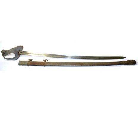 A 19th Century German Cavalry Trooper's Sword, the 89cm single edge fullered steel blade stamped A.& E.H. to the ricasso, the