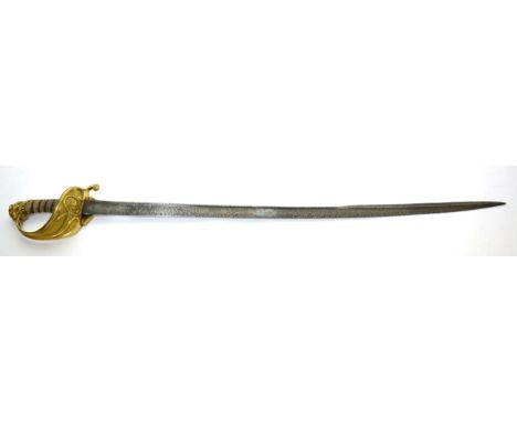 A Victorian 1827 Pattern Naval Officer's Sword, the 74cm quill back steel blade bearing traces of etched decoration, the gilt