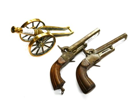 A Pair of 19th Century Continental Pinfire Side-by-Side Double Barrel Overcoat Pistols, each with 12cm octagonal steel barrel