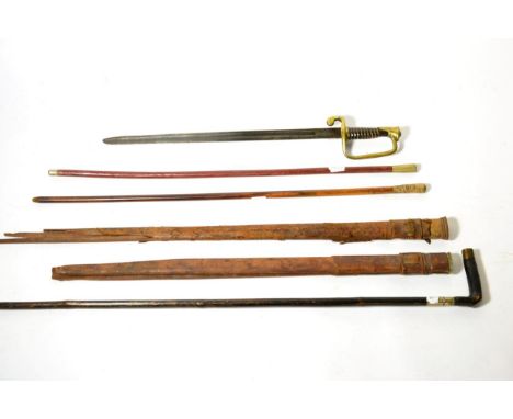 A 19th Century Continental Sword, possibly for a boy, the 45cm single edge fullered steel blade shortened, the brass stirrup 