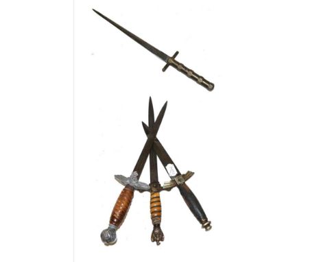 Three German Third Reich Daggers, comprising an N.S.F.K. Fliegermesser example, a Kriegsmarine (2nd Model) example and a Luft