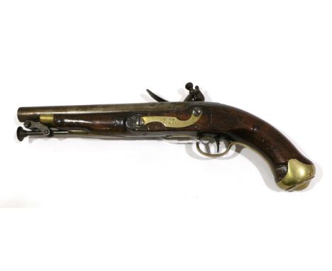 A George III New Land Pattern Flintlock Cavalry Pistol, 23cm steel barrel with Board of Ordnance markings, the lock plate sta