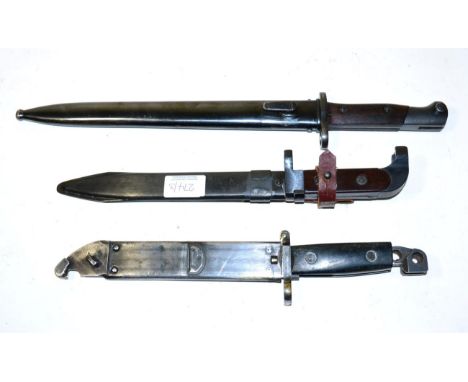 A Portuguese Mauser Vergeiuro M1904 Bayonet, the blued fullered steel blade stamped SIMSON & CO., with wood grip scales, the 