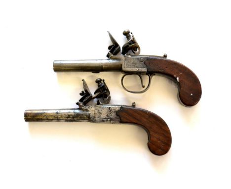 A Late 18th Century Flintlock Pocket Pistol, the 6.3cm turn-off steel barrel with London proof marks, the box lock engraved H