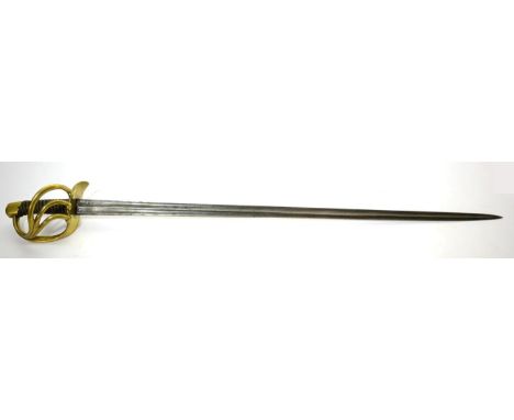 A 19th Century French Cuirassier Trooper's Sword, the 95.5cm single edge double fullered steel blade with inspector's marks a