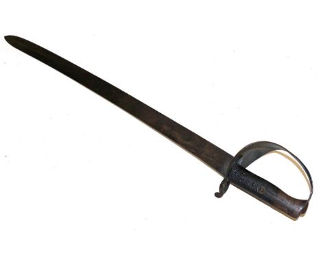 A British M1858 Naval Cutlass Bayonet, the 67cm steel blade bevelled and double edged for the last 29cm, with inspector's mar