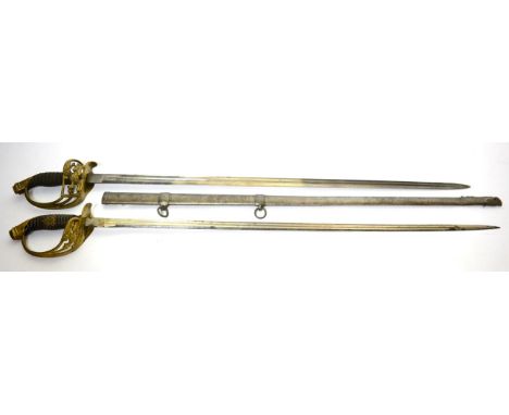 A Prussian Model 1889 Infantry Officer's Sword, the 77cm single edge double fullered steel blade with maker's mark for W.K. &