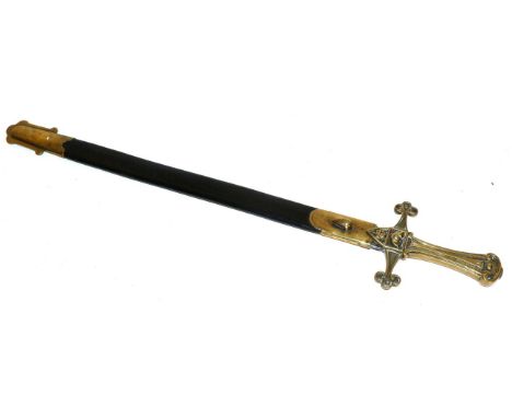An 1856 Pattern Bugler's Sword, with 53.5 cm double edge blade and brass cruciform hilt cast with a rose and horn, the brass-