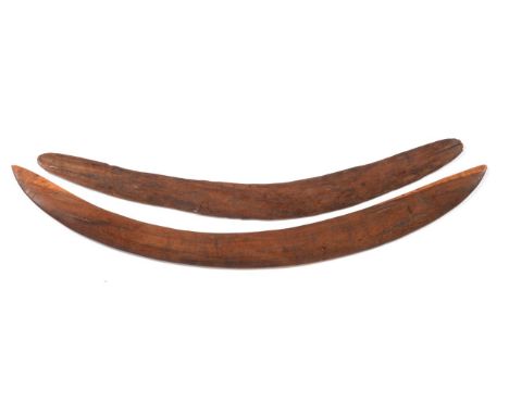 Two 19th Century Australian Aboriginal Boomerangs, possibly Darling River Region, each convex on one side, one with adzed dec