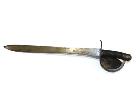 A German MI850 Naval Boarding Cutlass, the 59cm single edge steel blade double edged for the last 18cm, and broadening toward