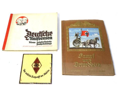 A German Third Reich Hitler Youth Ceramic Tile, of square form, the cream crackle glaze ground printed with the HJ lozenge ov