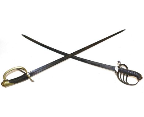 A 19th Century Hungarian Cavalry Officer's Sword, the slightly curved, single edge, pipeback, spear point blade, length 86 cm