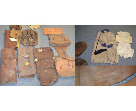 First World War Lancashire Hussars Interest:- a pair of crushed leather saddle panniers, the joining strap embossed Major J R