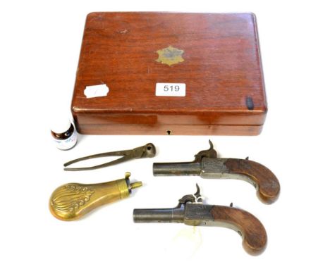 A Pair of 19th Century Percussion Boxlock Pocket Pistols by Watkinson, blued finish, each with 5cm turn-off cylindrical steel