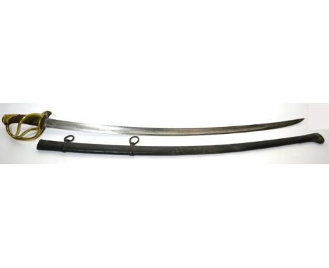 A French Model 1882 Cavalry Trooper's Sword, the 91.5cm single edge curved steel blade with abroad fuller and narrow fuller r