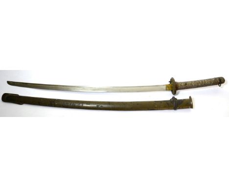 A Second World War Type 95 Japanese NCO's Katana, with 67 cm single edge blade numbered 28788, the cast alloy hilt bearing in