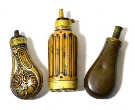 A 19th Century Copper Combination Type Pistol Flask, of shouldered rectangular form, with fluted body, the brass charger with