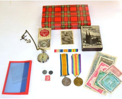 A First World War Pair, comprising British War Medal and Victory Medal, awarded to 4291 PTE.J.HODGE. LAN.FUS., and medal ribb