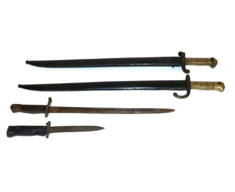 Four Bayonets, comprising a French Model 1866 Chassepot Yataghan, with scabbard; a similar 1842 Pattern Yataghan, with scabba