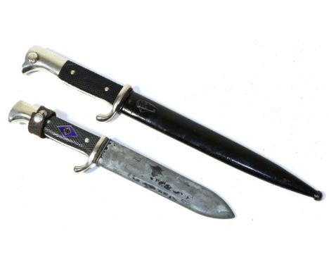 A German Third Reich Parade Bayonet, the blade by E & F Horster, Solingen, the plated hilt with black plastic chequered grip 